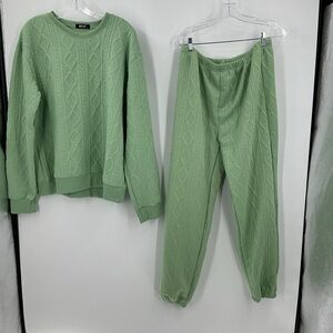 WCQ textured cable knit matching loungewear set in green XL